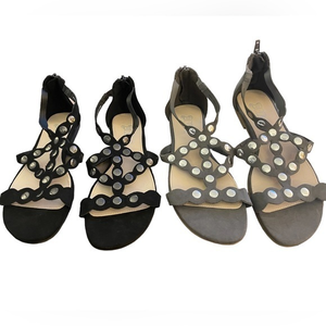 2 Pair Brash‎ Silver Studded Black & Grey Sandals - Bundle Faux Suede Sandal